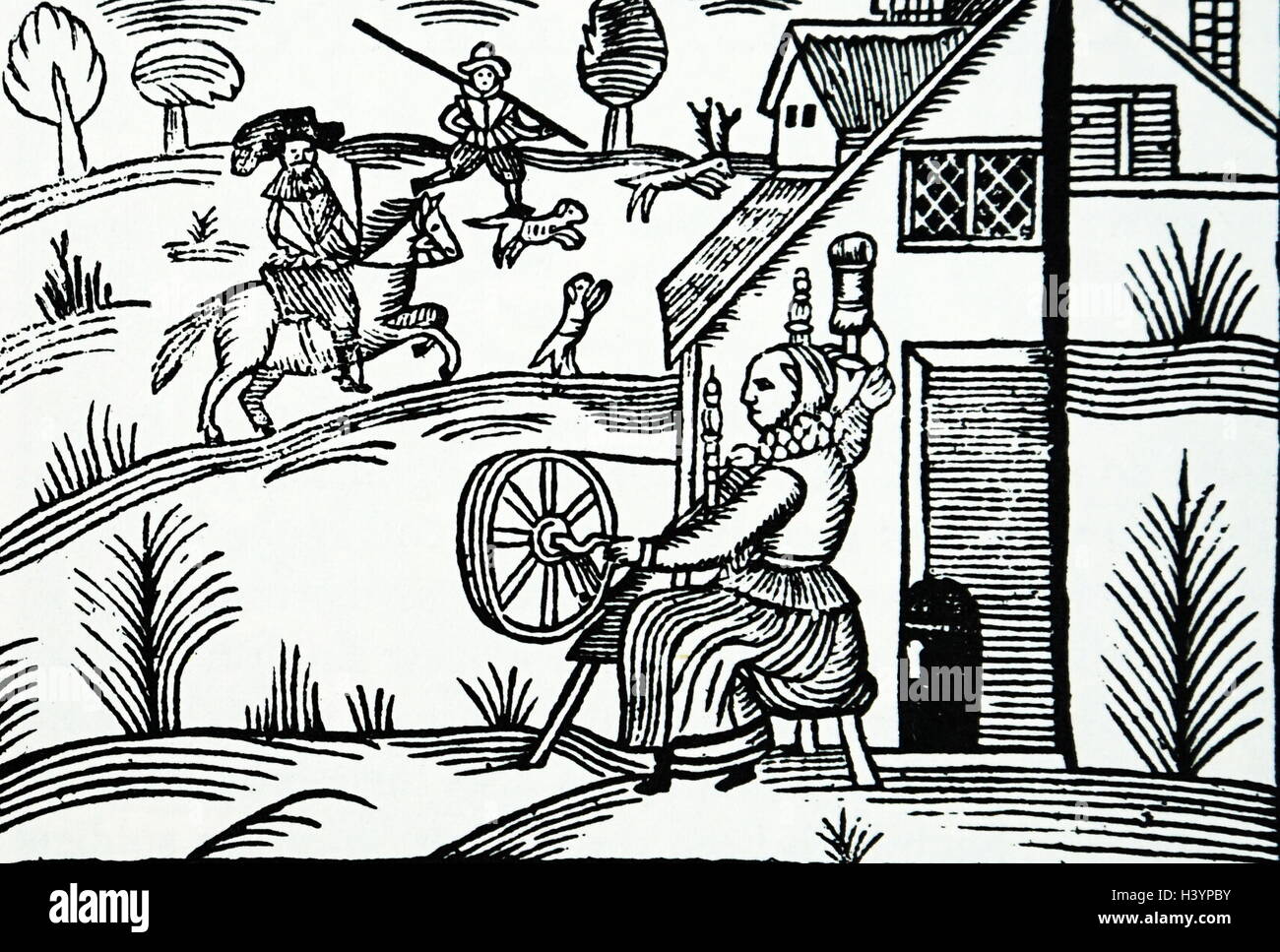 Xilografia stampa raffigurante una scena nel Medioevo in Inghilterra. Datata xv secolo Foto Stock