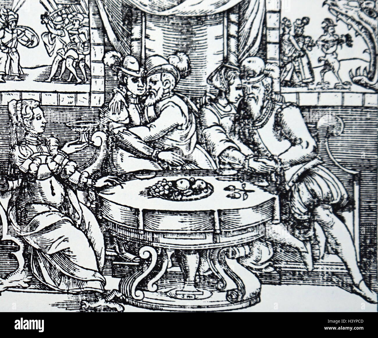 Xilografia stampa raffigurante una scena nel Medioevo in Inghilterra. Datata xv secolo Foto Stock