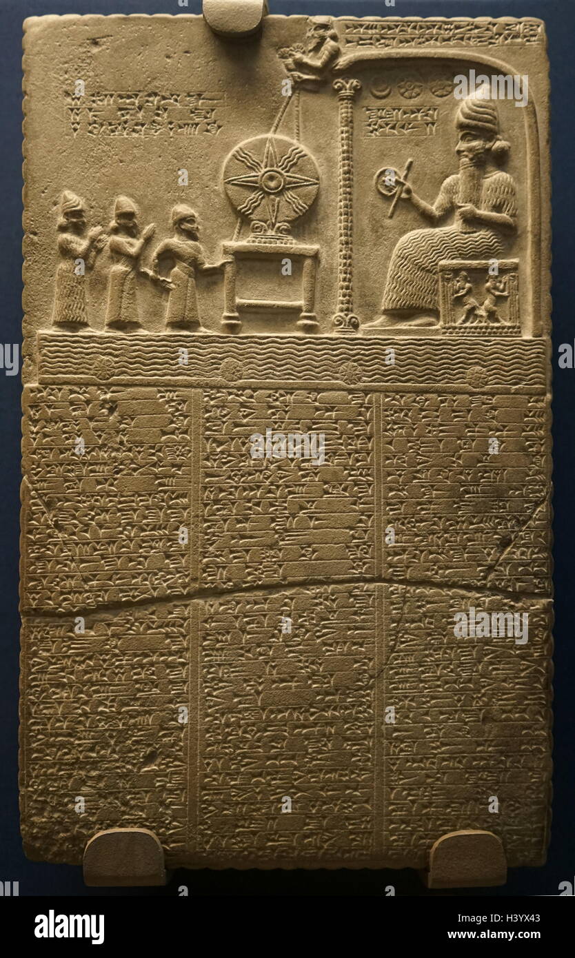 Inscritto pietra di fondazione che descrivono la ricostruzione del tempio della dea Dinitu, dal re Tukulti-Ninurta I. datata XIII secolo A.C. Foto Stock