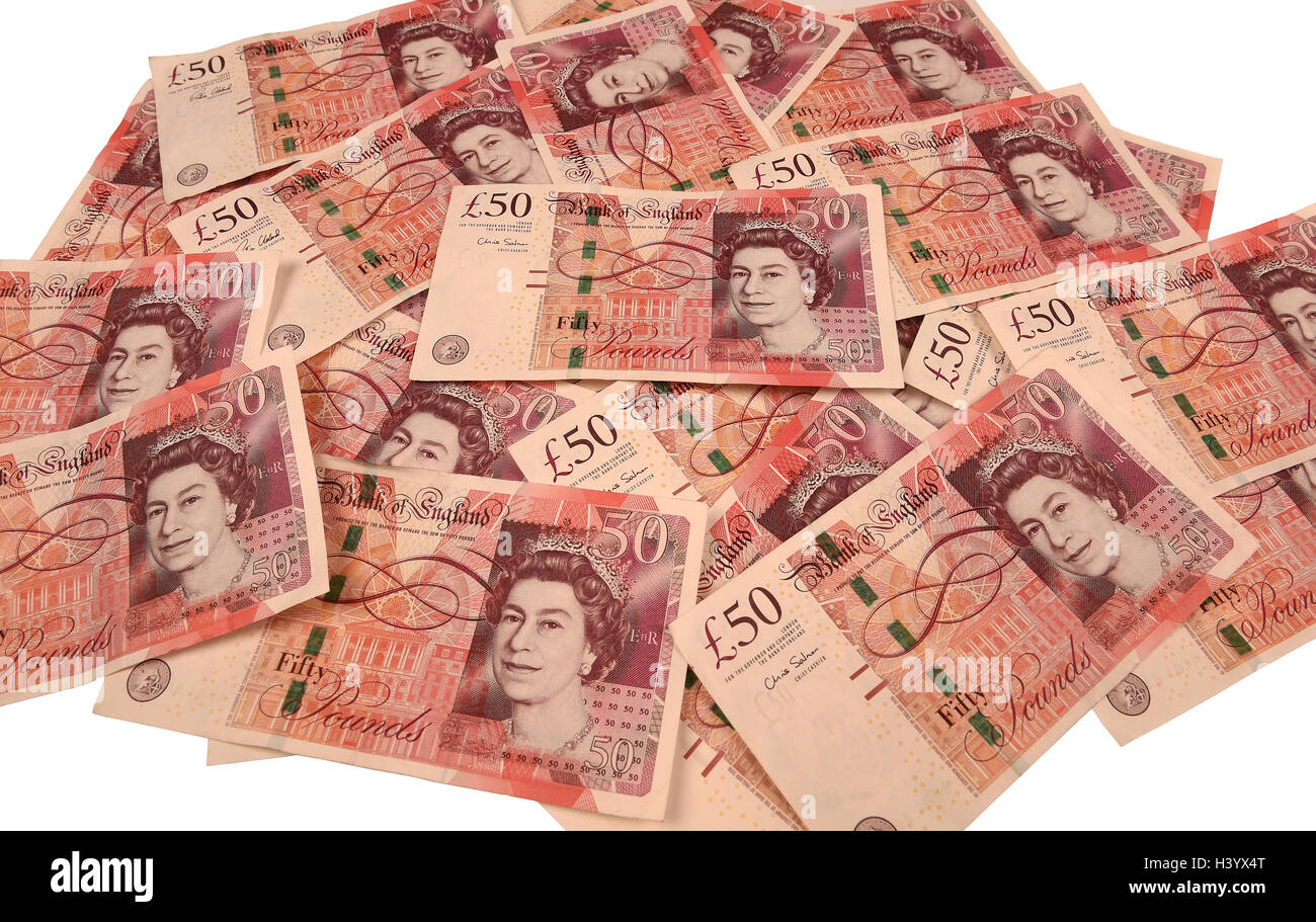 Il denaro, cinquanta pound note, banconote, la banconota, contanti, valuta sterlina britannica "denaro" "banca britannica notes" Foto Stock