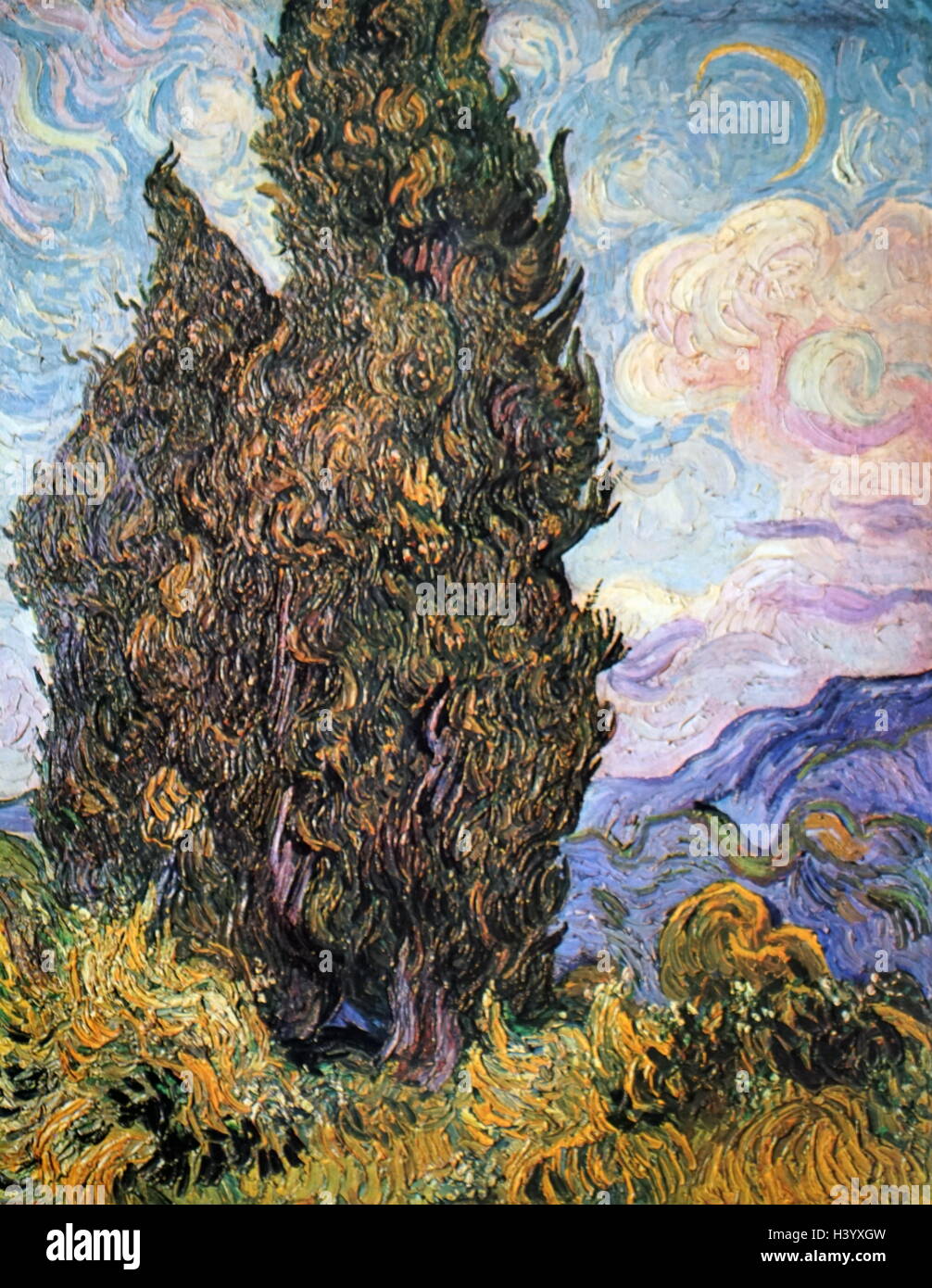Pittura intitolata 'Il Cipresso' di Vincent van Gogh (1853-1890) olandese un pittore Post-Impressionist. Datata del XIX secolo Foto Stock