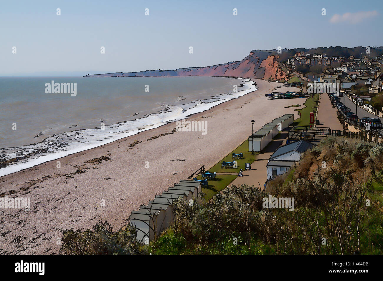 Budleigh Salterton Devon Coast South West England Regno Unito una popolare località turistica illustrazione Foto Stock