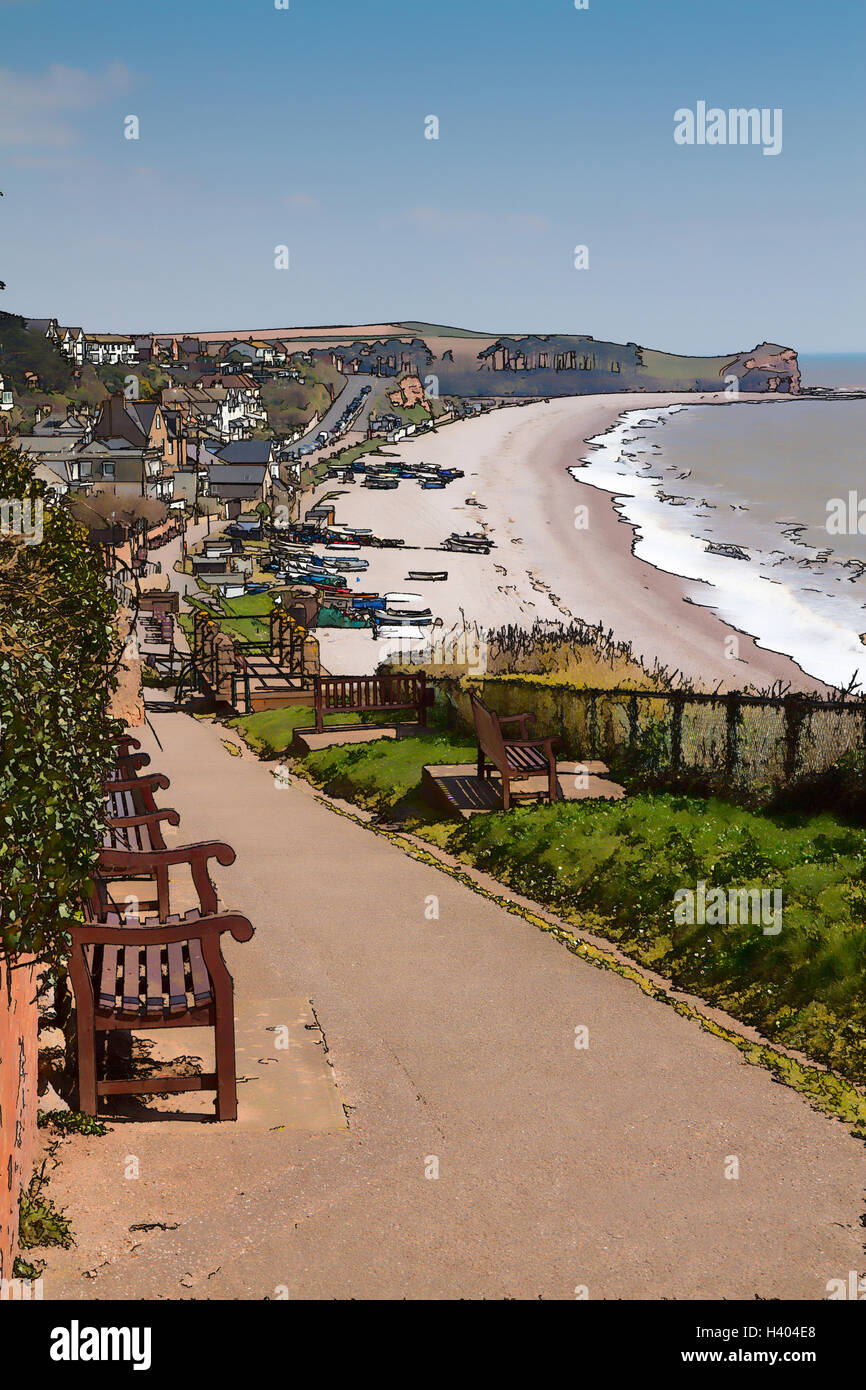 Budleigh Salterton Devon South West England Regno Unito una popolare località turistica illustrazione Foto Stock