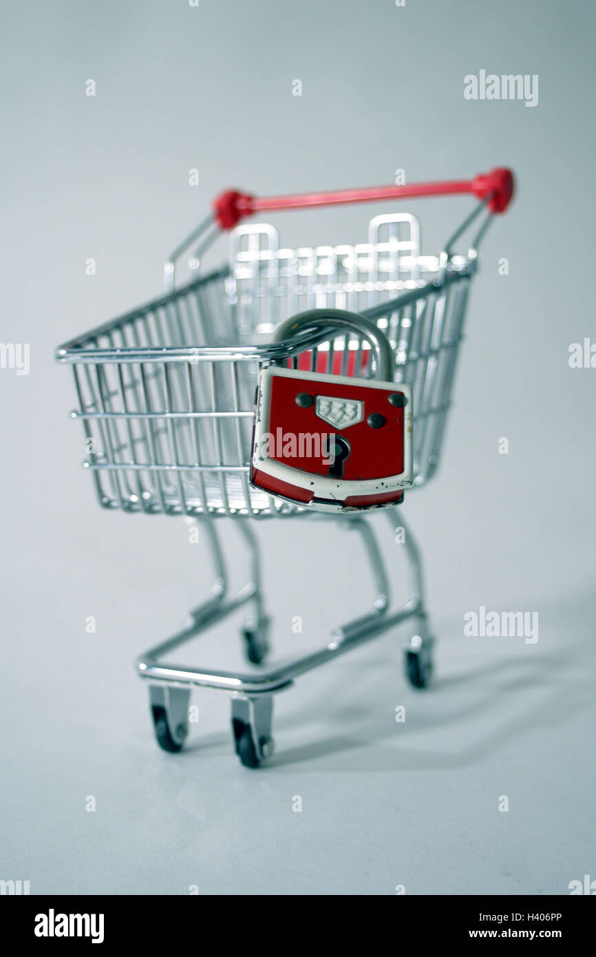 Carrelli di shopping, lucchetto, icona, Internet, televendite, sicurezza dei dati Internet Shopping basket merci, serratura, bloccate, sigillato, sicurezza, protezione, store, salvare, accesso internet, copertura, protezione dei dati, divieto, crittografia, Protezione, accesso di backup, login, destra Foto Stock