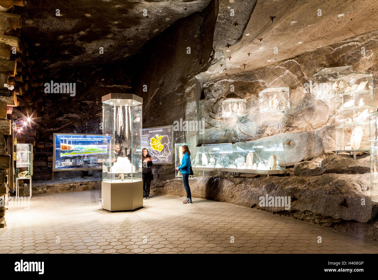 Wieliczka - Polonia - aprile 22. Una delle camere della miniera di sale di museo a Wieliczka. Circa 100 metri museo sotterraneo circa s Foto Stock