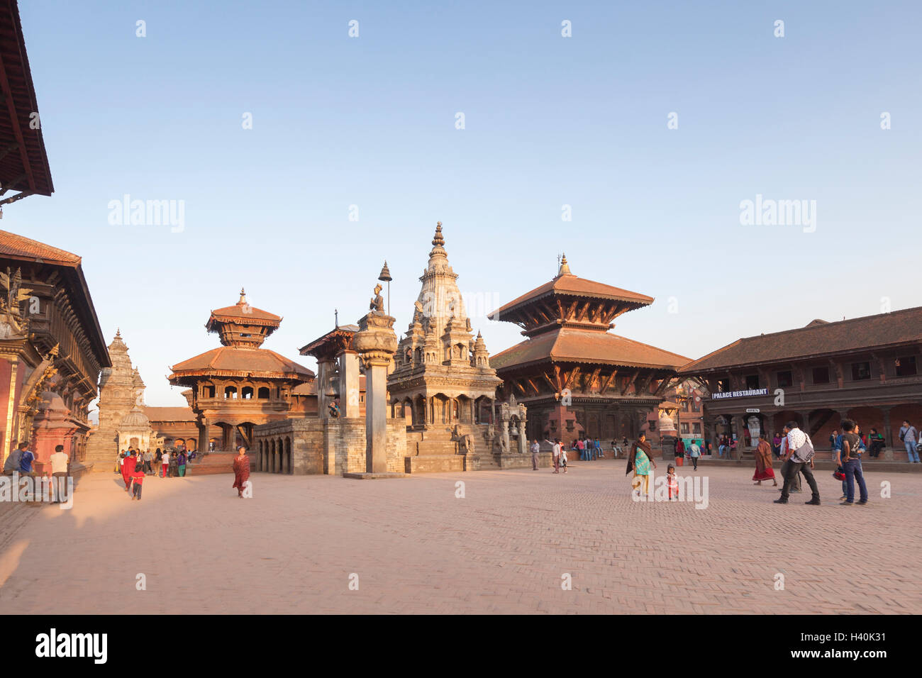 Durbar Square nella luce del tramonto, Bhaktapur, Nepal Foto Stock