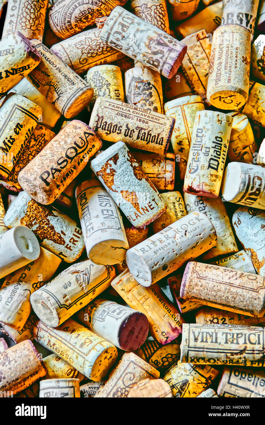 Tappi dei mondiali di vini Foto Stock