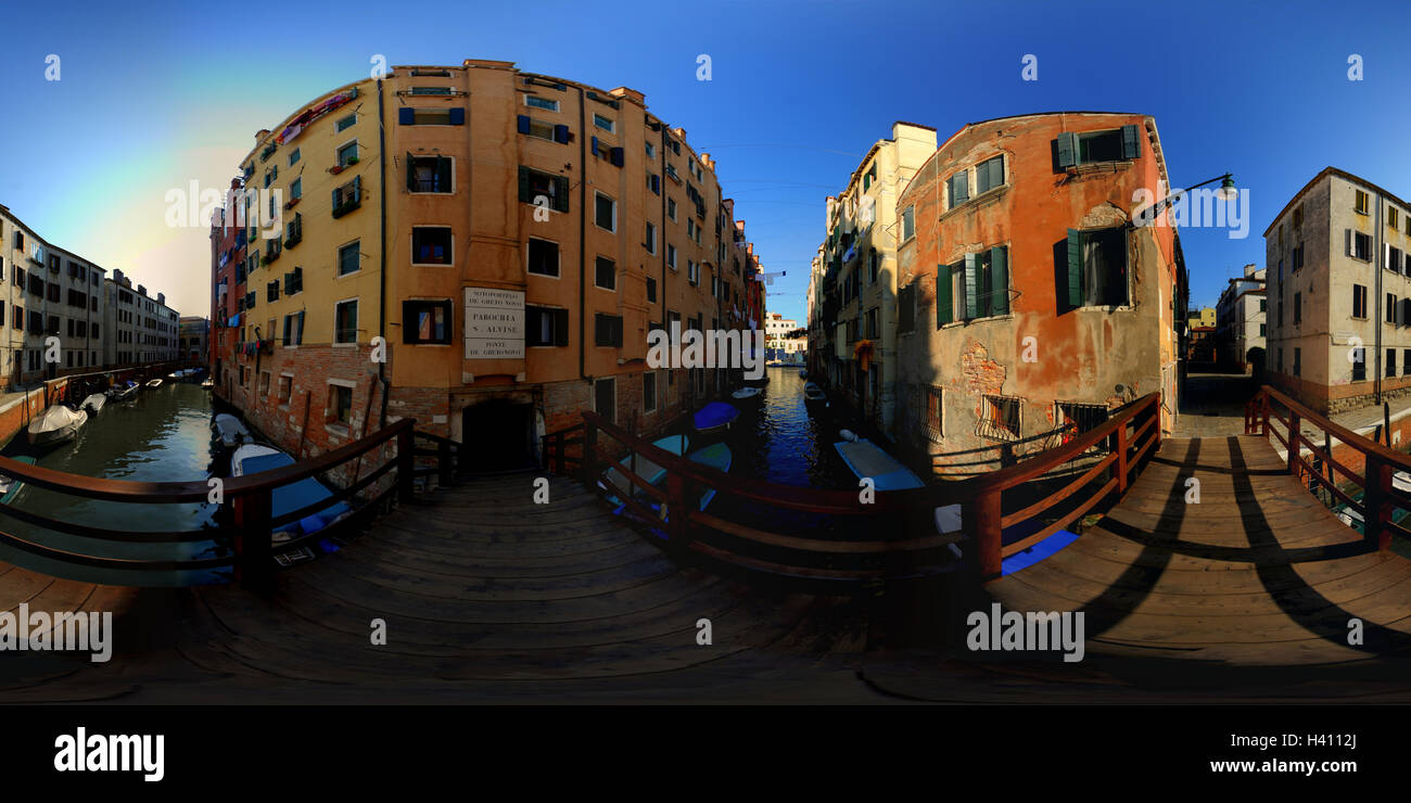Un 360 vista dell'ingresso del Ghetto di Venezia, Italia. Foto Stock