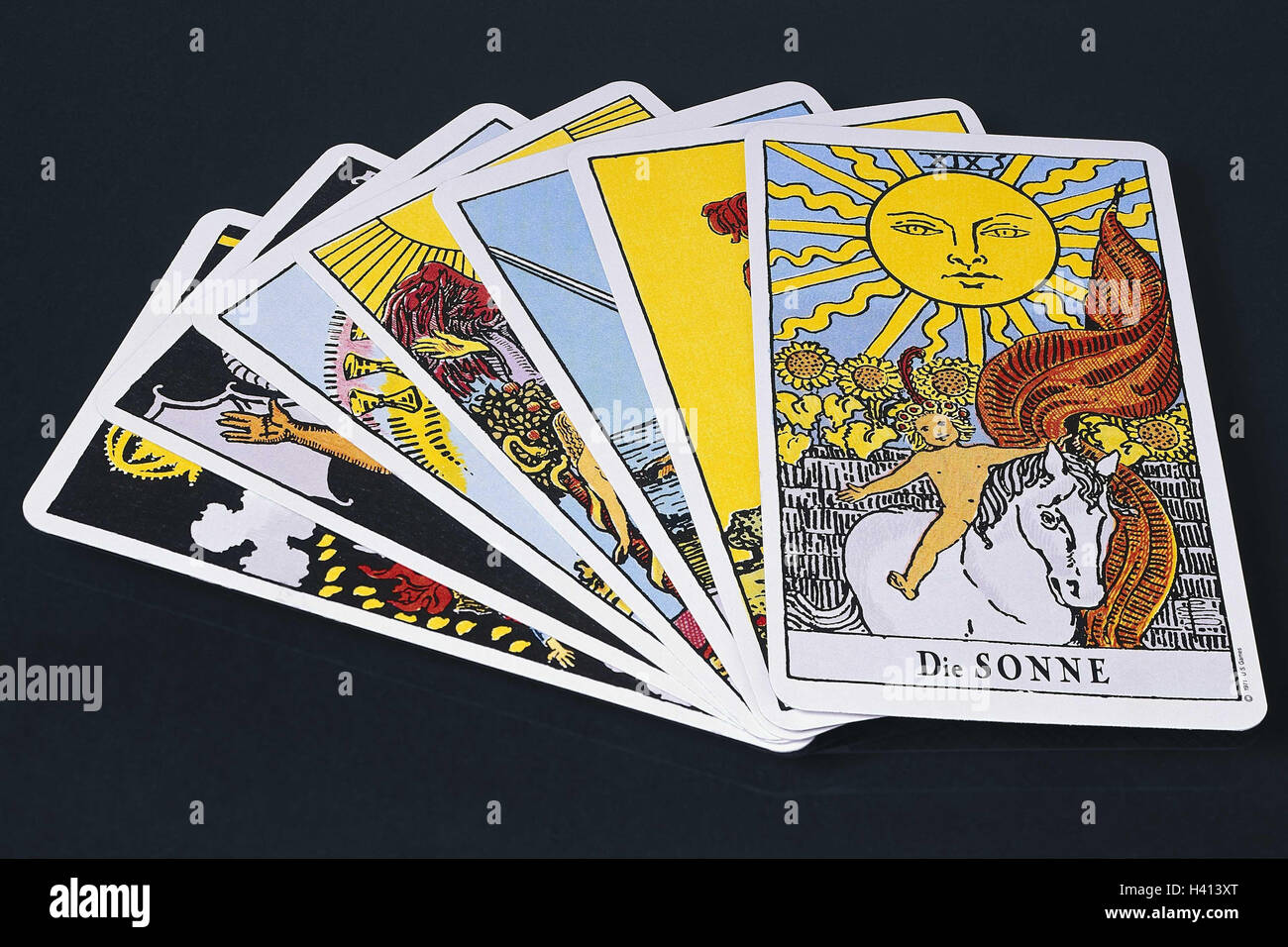 Le carte dei Tarocchi, 'Rider Waite dell', gefächtert, esoterismo, lo spiritismo, nove, Tarot, carta dei Tarocchi, la lettura delle carte, previsione, profezia, futuro, interpretazione, Rider Waite tarocchi Foto Stock