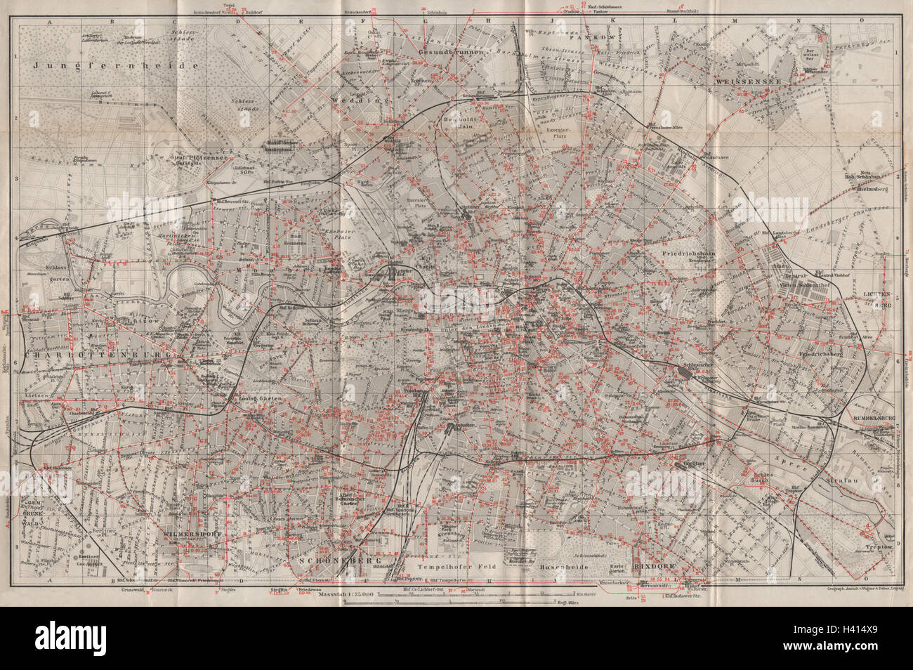 BERLIN STRAßENBAHNNETZ. Rete tranviaria. town city stadtplan karte 1910 mappa Foto Stock