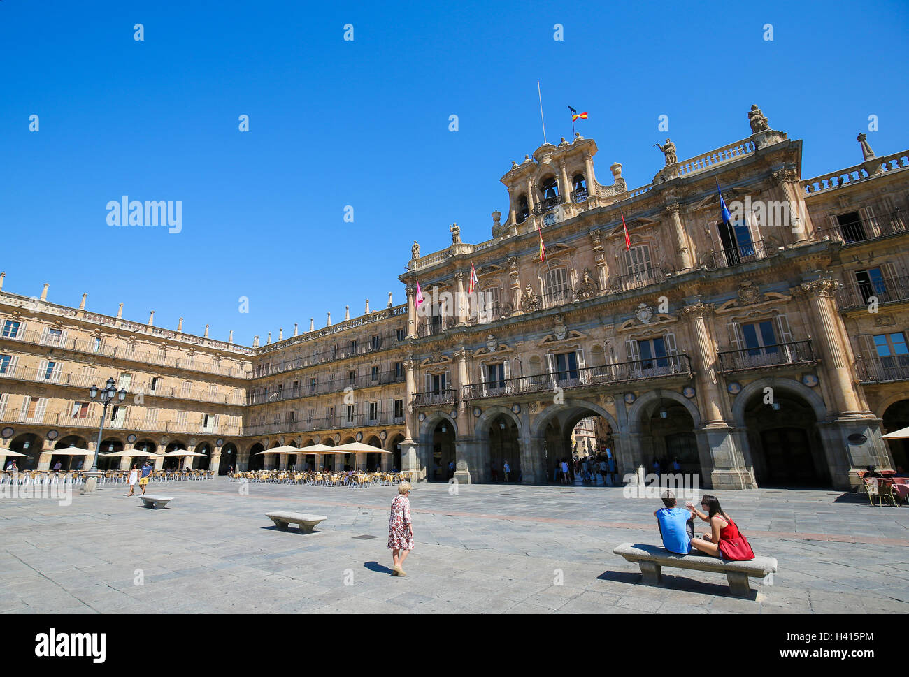 La Plaza Mayor (piazza principale) in Salamanca, Spagna Foto Stock