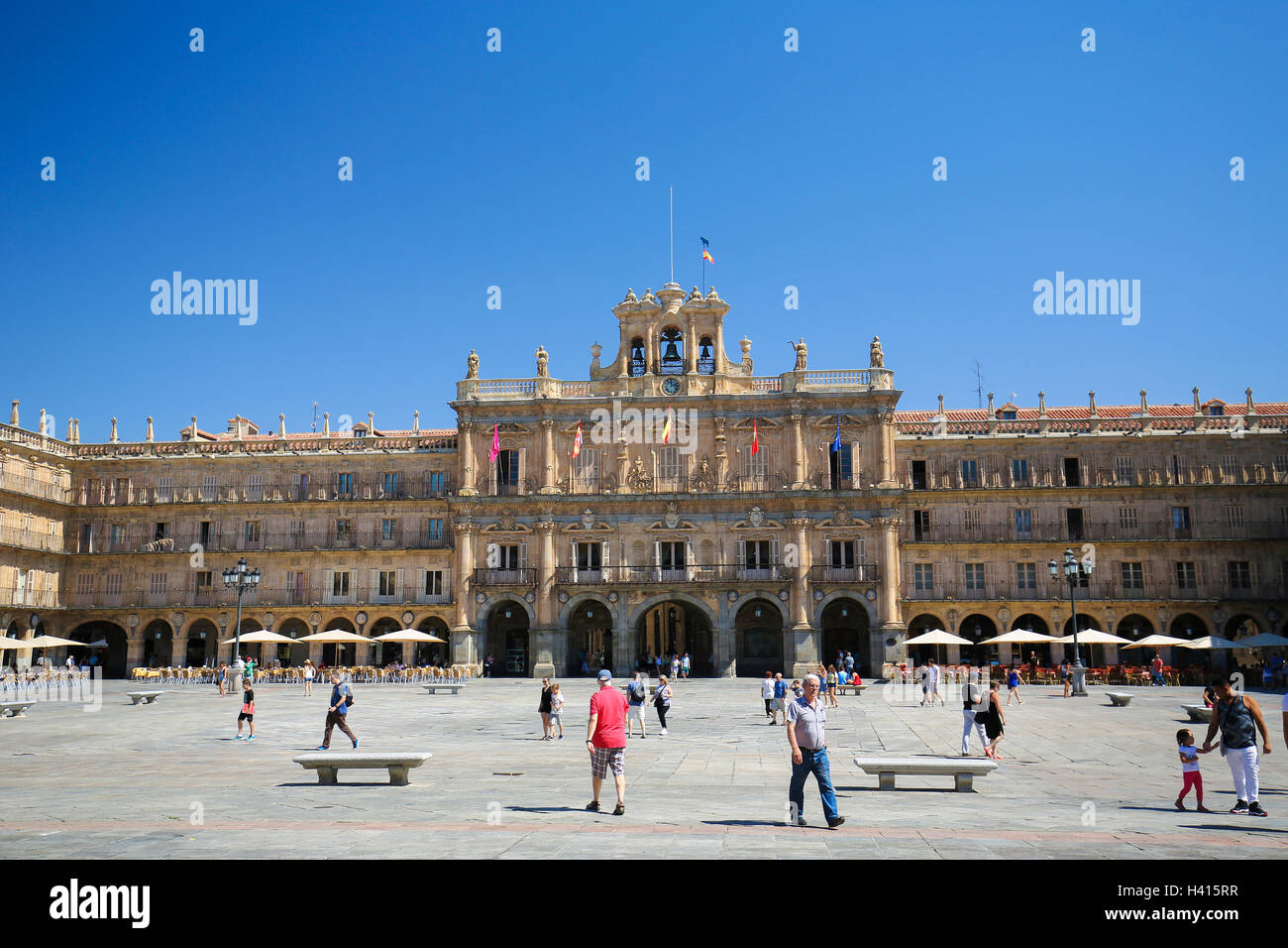 La Plaza Mayor (piazza principale) in Salamanca, Spagna Foto Stock