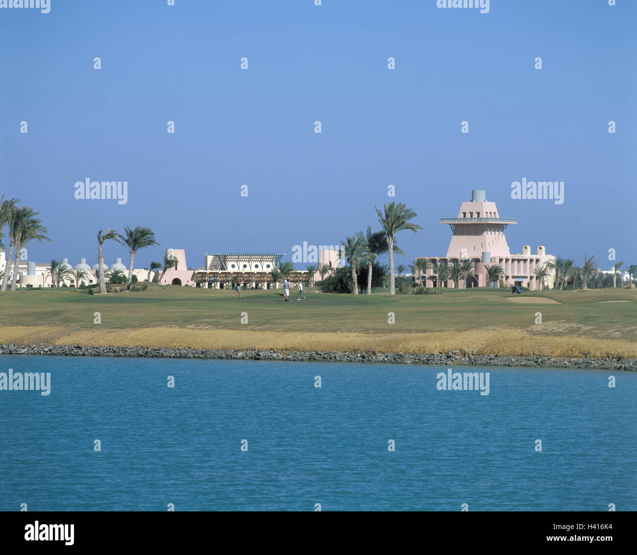Egitto, Hurghada, cucchiaio Gouna, hotel facilities, Steigenberger Golf-Resort, club house, ristorante Mar Rosso, laguna, artificialmente, holiday della pianta, hotel, albergo, appartamenti, campi da golf e golf impianto, vacanza, holiday resort, vacanziere, golfista Foto Stock