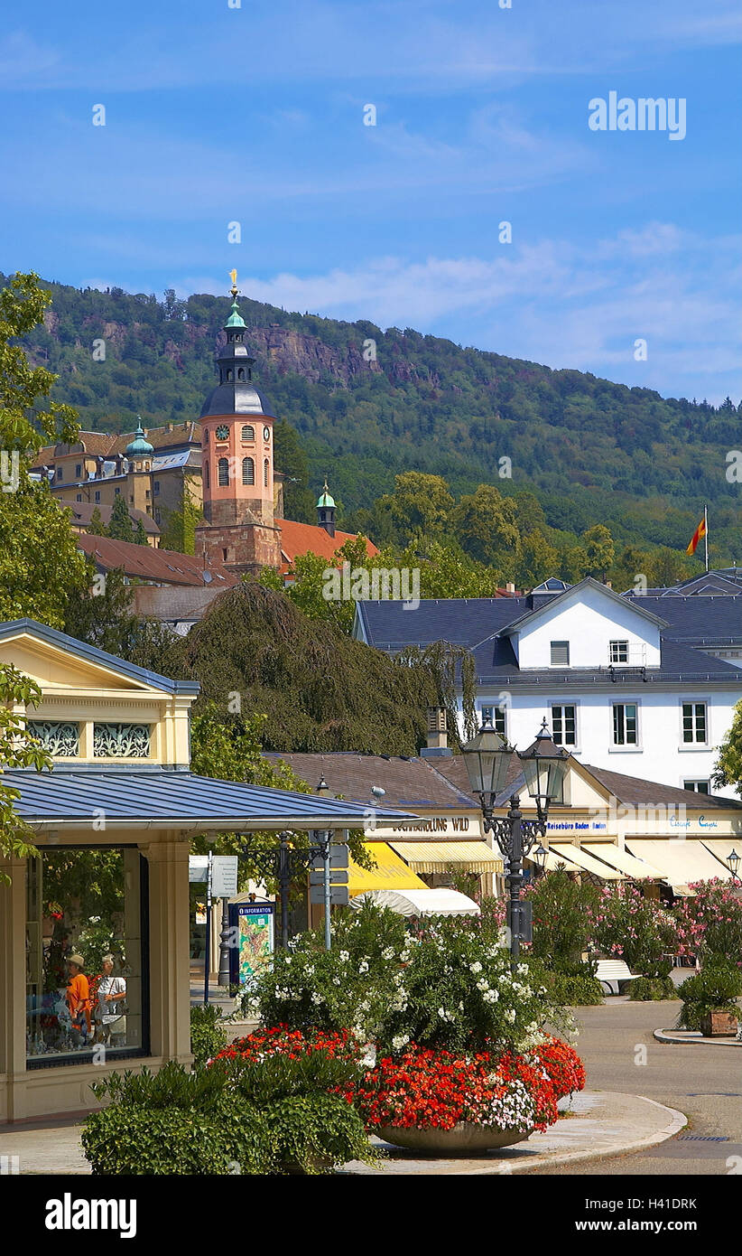 Germania, Baden-Württemberg, Baden-Baden, Goethe di spazio, Chiesa collegiata, vista città, Europa, città, Centro Storico, Centro citta', spazio, edificio, case, chiesa parrocchiale, struttura, luogo di interesse, cultura, architettura, storicamente Foto Stock