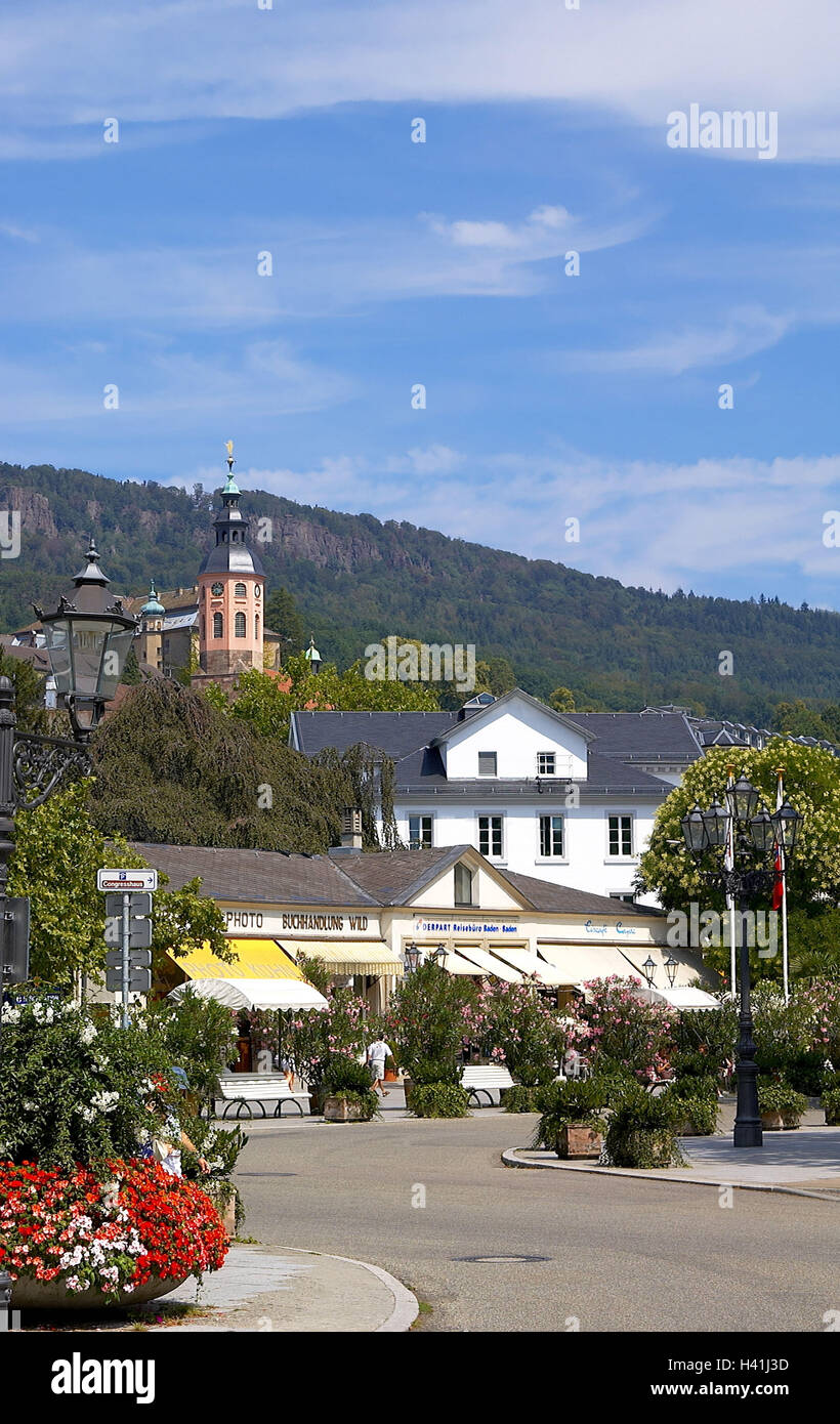 Germania, Baden-Württemberg, Baden-Baden, Goethe di spazio, Chiesa collegiata, vista città, Europa, città, Centro Storico, Centro citta', spazio, edificio, case, chiesa parrocchiale, struttura, luogo di interesse, cultura, architettura, storicamente Foto Stock