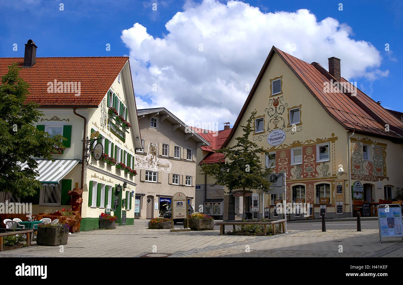 In Germania, in Baviera, Algovia, a Sonthofen, marketplace, Europa, Sud della Germania, città, centro citta', zona pedonale, la costruzione di case, architettura, pittura di facciata facciata, creazione, facciate di case, pittura, luogo di interesse Foto Stock