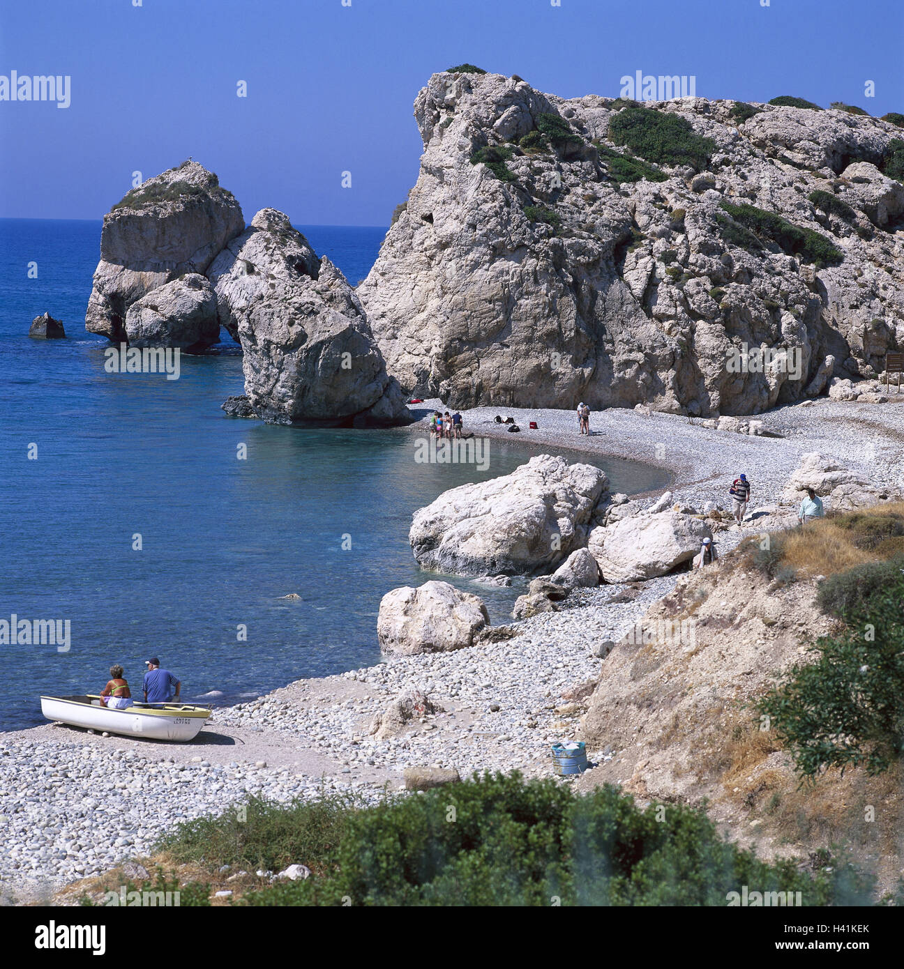 Cipro, in greco, costa, vicino, Paphos, spiaggia, 'rock Afrodite", turistico, l'Europa, il Mar Mediterraneo, isola del mediterraneo, isola, isola di stato, Kypriaki Dimokratia, Kypros, Cipro, costa sudovest, greco-cipriota area, Páphos entroterra, bile costa, co Foto Stock