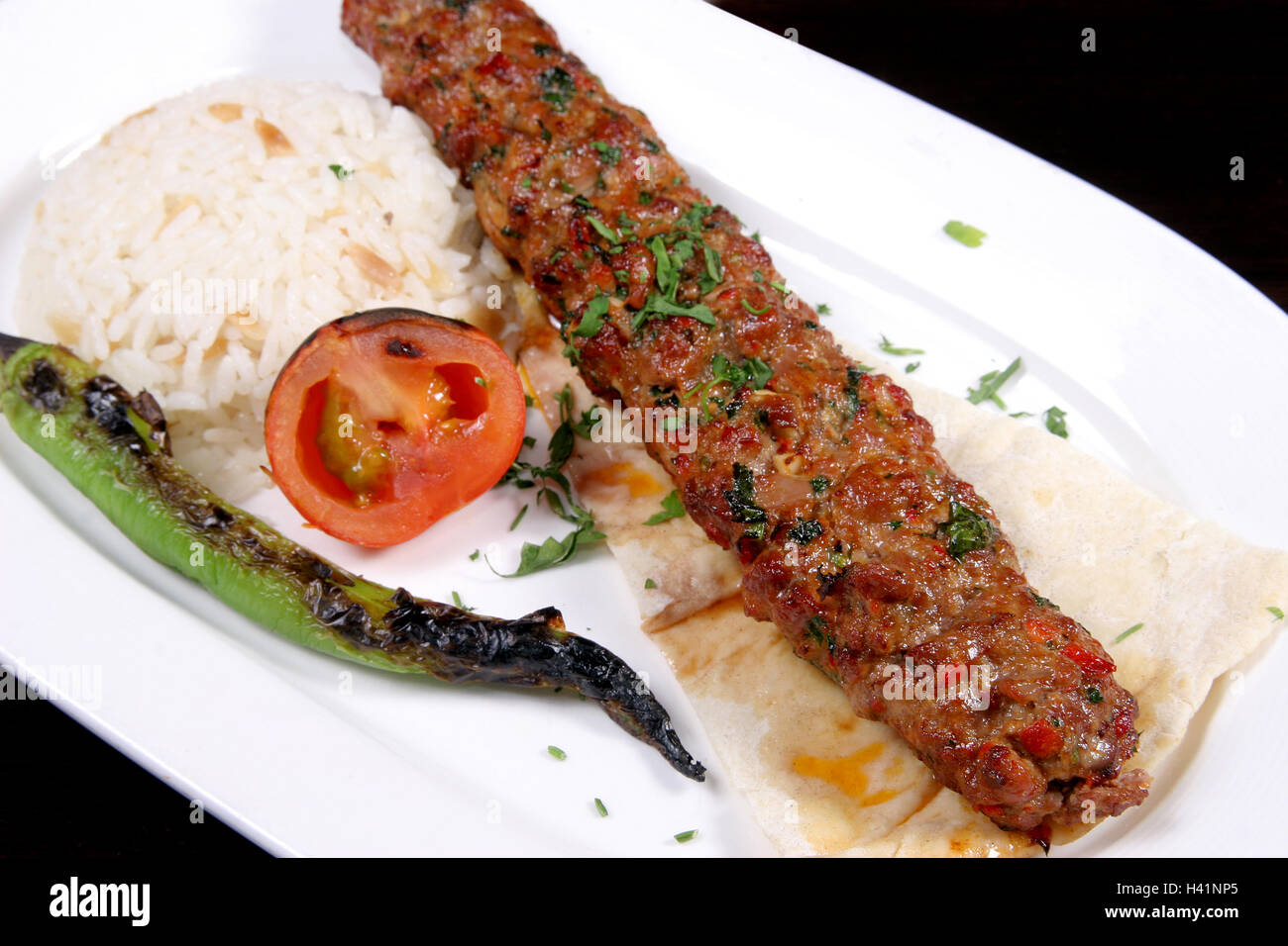 Kofte di agnello Kebab con riso Foto Stock