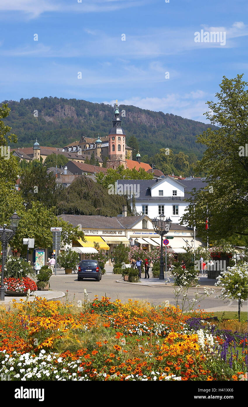 Germania, Baden-Württemberg, Baden-Baden, Goethe di spazio, Chiesa collegiata, vista città, Europa, città, Centro Storico, Centro citta', spazio, edificio, case, chiesa parrocchiale, struttura, luogo di interesse, cultura, architettura, storicamente Foto Stock