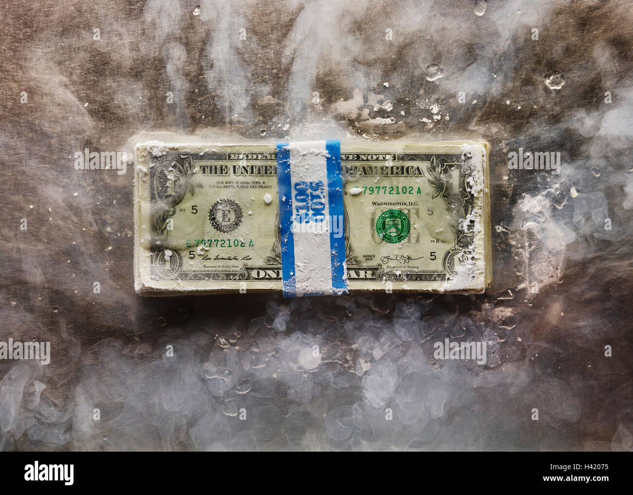 Bundle congelate di fatture del dollaro Foto Stock