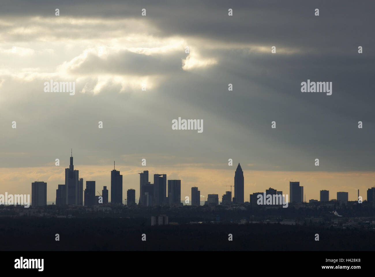 Germania, Assia, Francoforte sul Meno, skyline, tramonto, Foto Stock