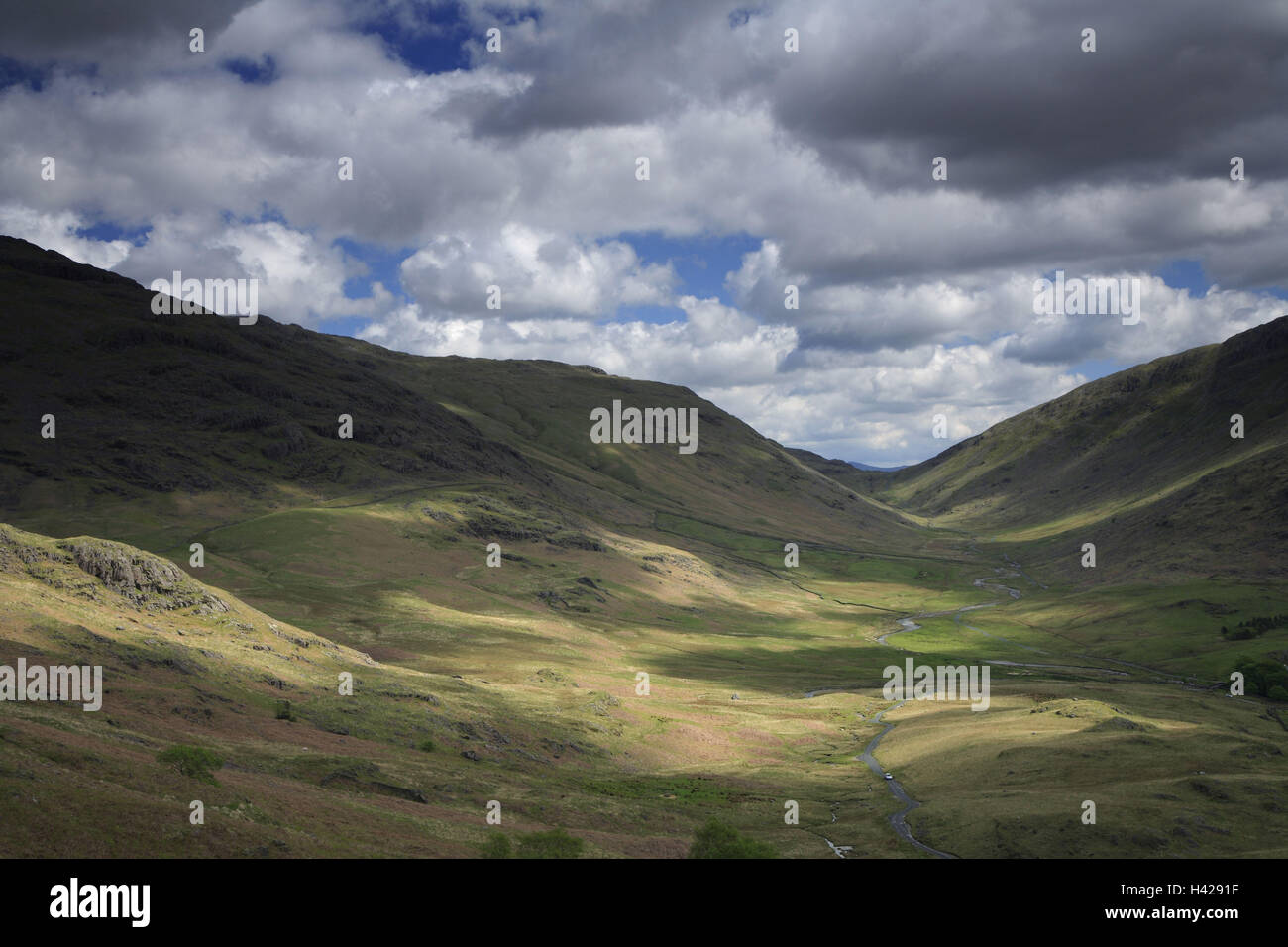 Fondo Wynrose, linea di vista Wynrose pass, Distretto di salamoia, Cumbria, Inghilterra, Gran Bretagna, Foto Stock