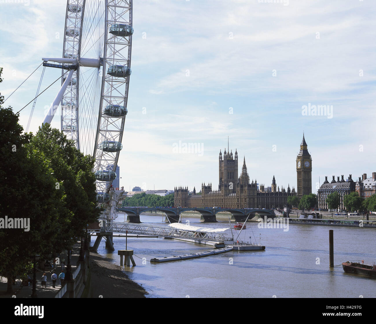 Gran Bretagna, Inghilterra, Londra, Big Ben, il Parlamento, il London Eye, Europa, capitale, destinazione, luogo di interesse storico, edificio, architettura, tower clock tower, costruisce nel 1858, il palazzo del parlamento, cultura, città viaggi, gite turistiche, Big Dipper, il fiume Tamigi, alcuna proprietà di rilascio, Foto Stock