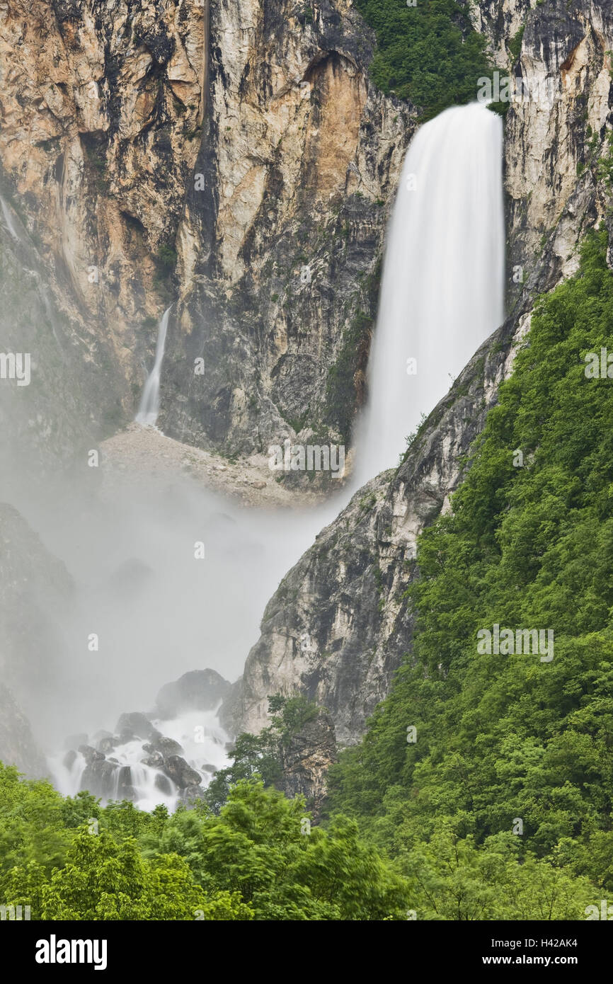 La Slovenia, Boka Wasserfall, rock, duplice vanga, Foto Stock