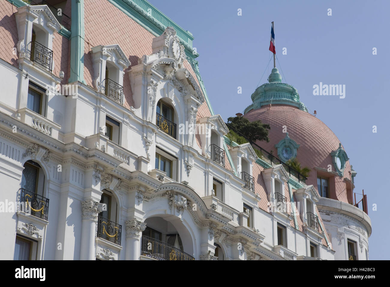 Francia, Provenza, Cote d'Azur, Nizza Promenade del Anglais, l'hotel Negresco, facciata, dettaglio Foto Stock