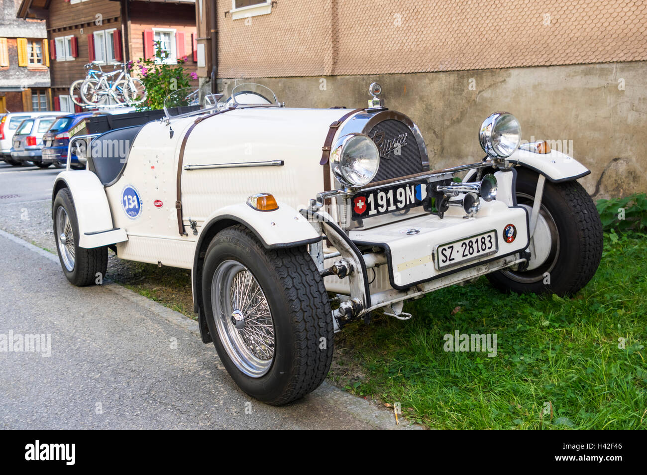 Vintage White 1920 ies Bugatti roadster. Foto Stock