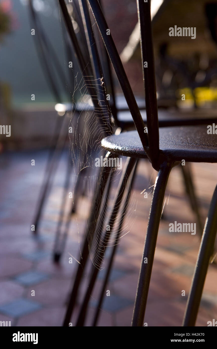 Sedia da giardino, dettaglio, rete di filatura, la luce del mattino, Foto Stock