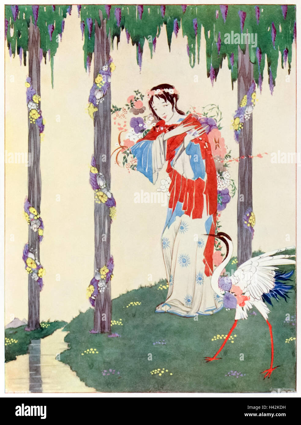 "Mi mettono per voi, aglint con rugiada, un po' incantevole sogno." illustrazione di Harry Clarke (1889-1931) per il poema, 'Culla Song' da Sarojini Naidu (1879-1949). Vedere la descrizione per maggiori informazioni. Foto Stock