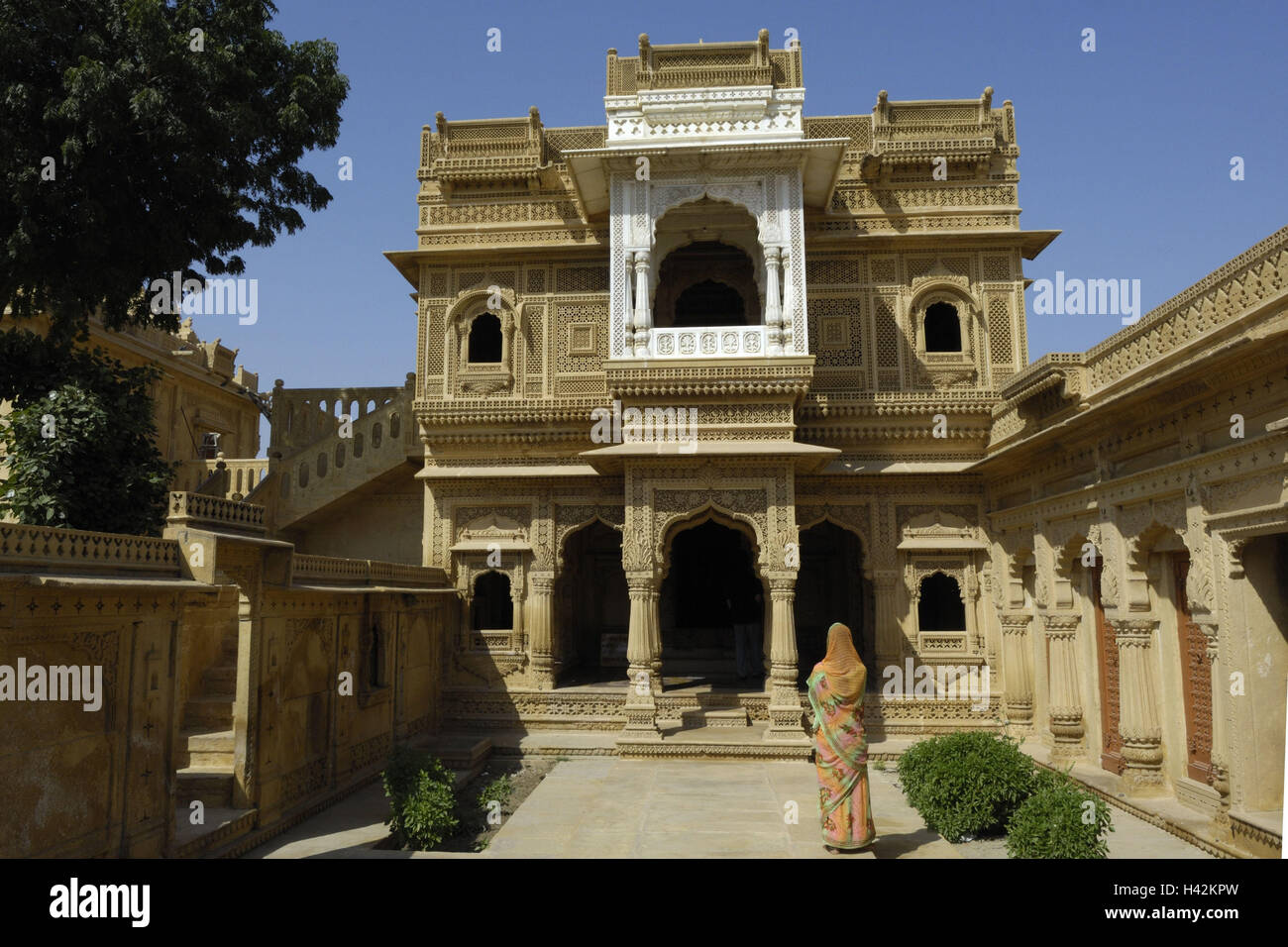 India Rajasthan, Jaisalmer, Amar Sagar, tempio, Foto Stock