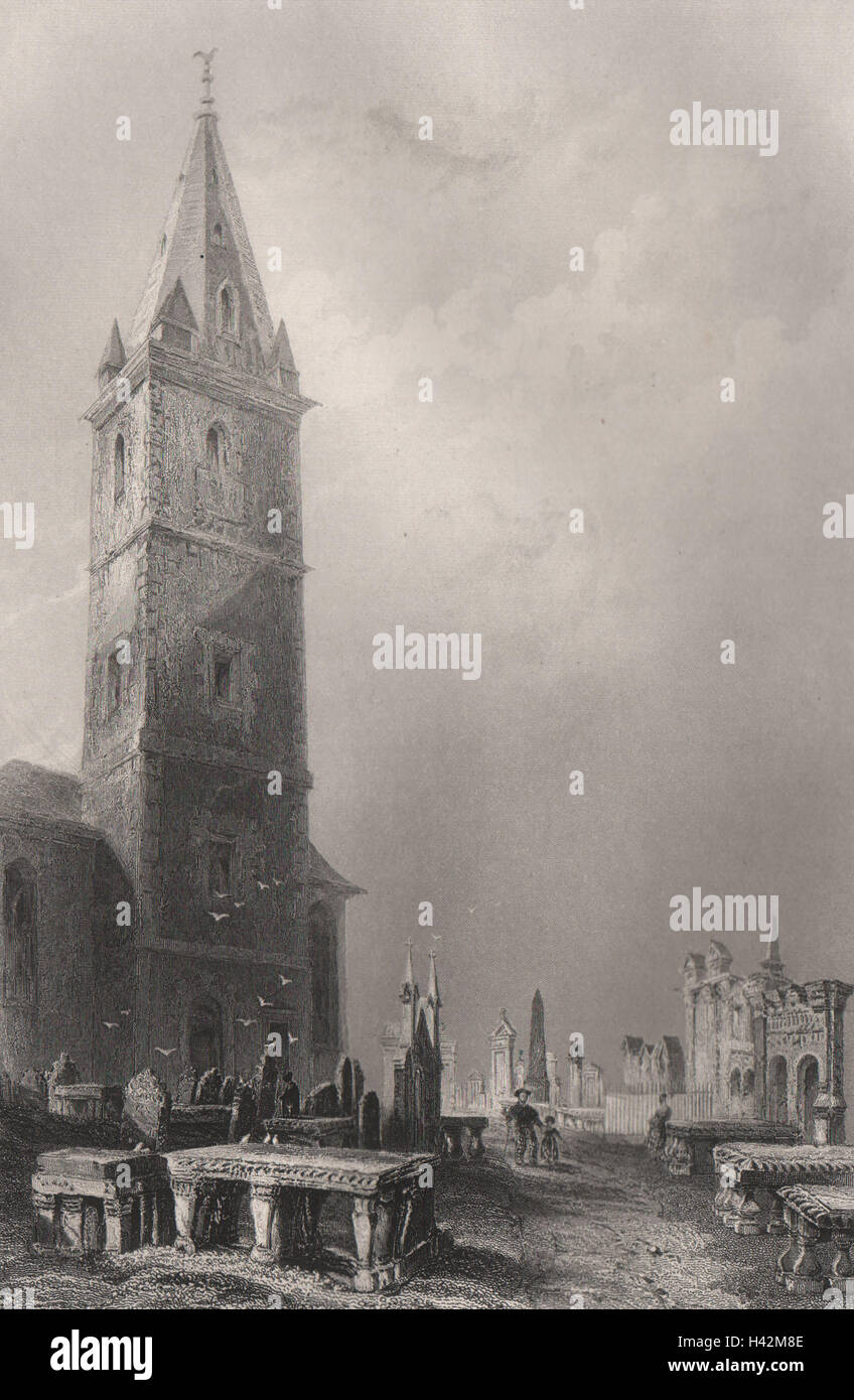 St Michaels. Greyfriars sagrato, Dumfries. Robert Burns tomba. BARTLETT c1840 Foto Stock