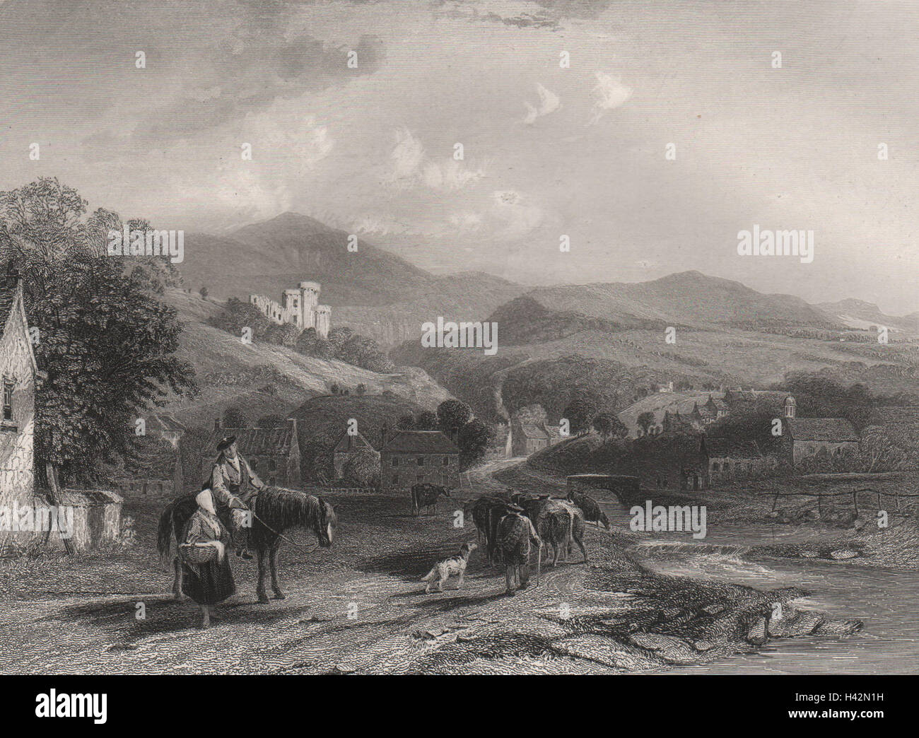 Castle Campbell, dal dollaro Glen, Perthshire. Clackmannanshire. Scozia c1840 Foto Stock