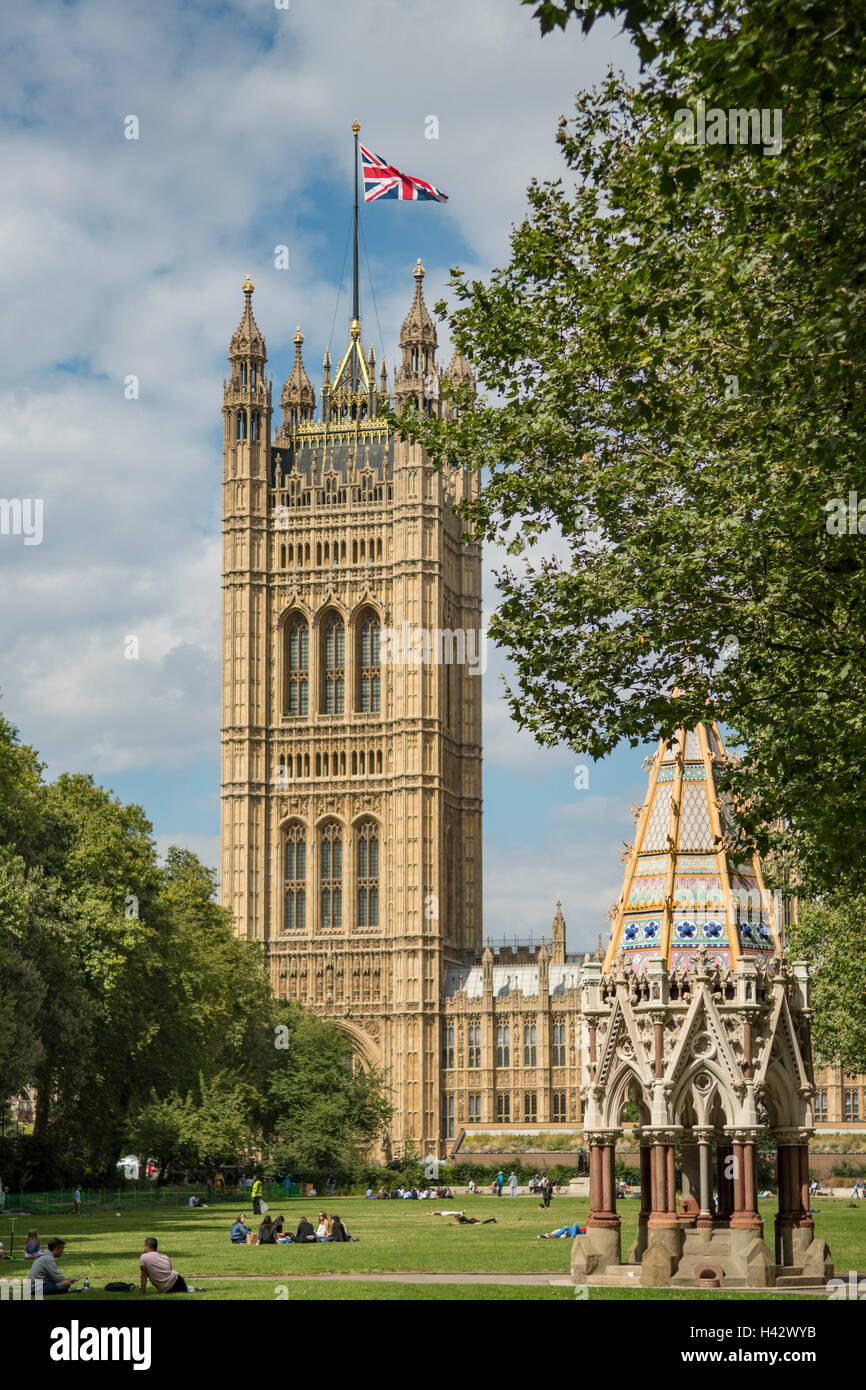 Victoria torre, le Case del Parlamento, Westminster, Londra, Inghilterra Foto Stock