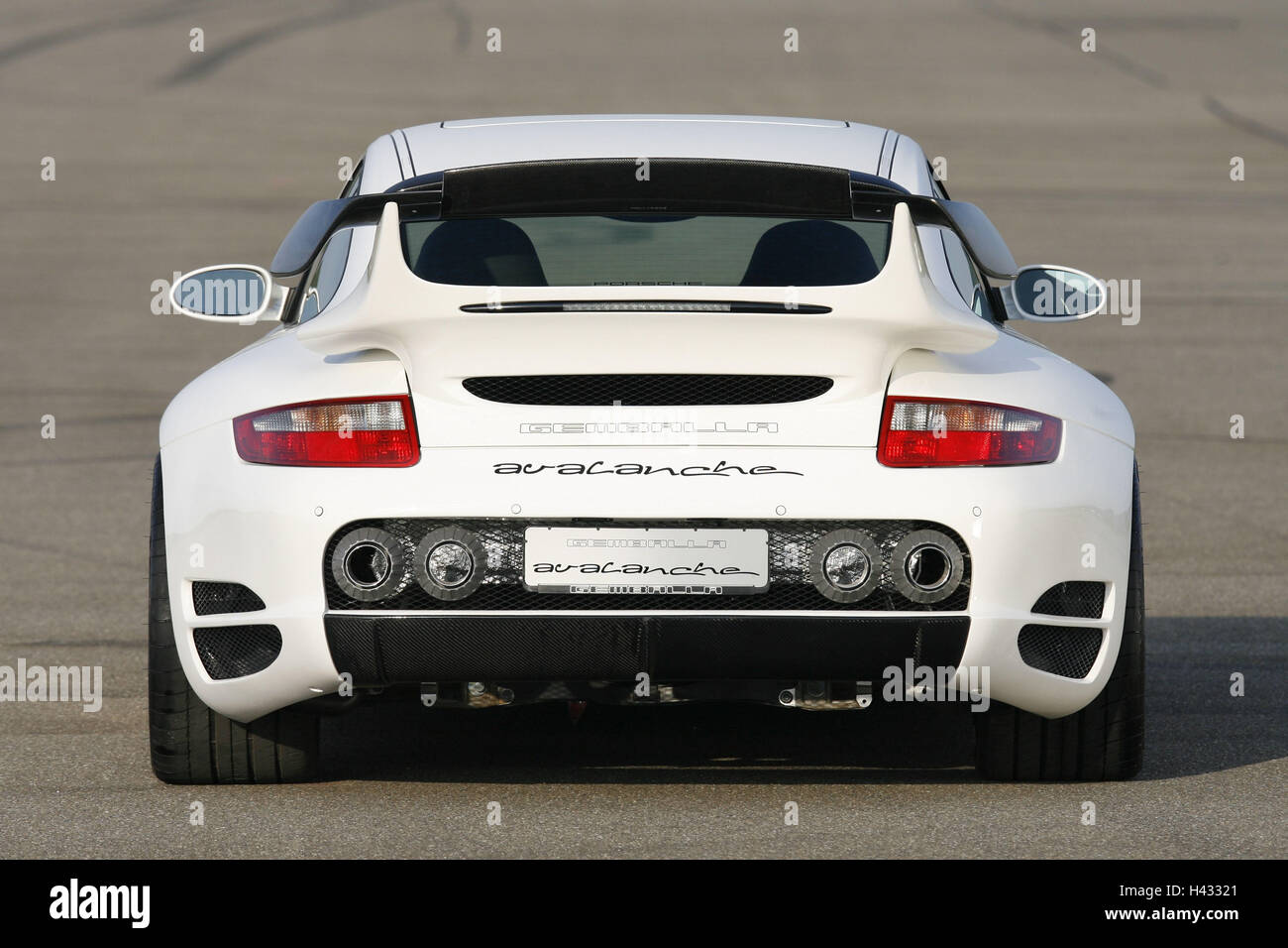 Gemballa Porsche, valanga, bianco, vista posteriore Foto Stock