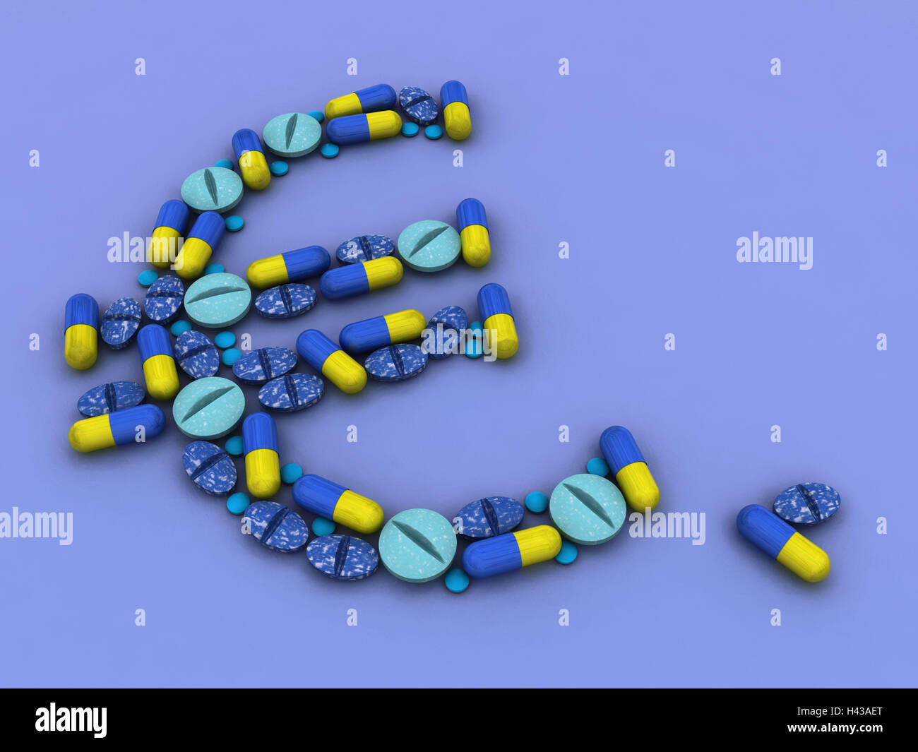 3D-grafica, farmaco, eurocharacter, grafica, compresse, capsule, pillole, medicina, droga, icona, concezione, industria farmaceutica, profitto, il medicamento medicamento forme, euro, capsule, spese, salute pubblica, computer grafica, le uscite delle spese farmaceutiche, Foto Stock