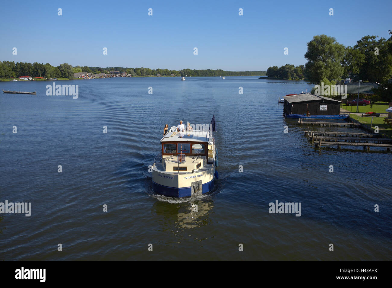 Germania, Mecklenburg pianura pianura piena di laghi, Lago Mirower, boot, Foto Stock