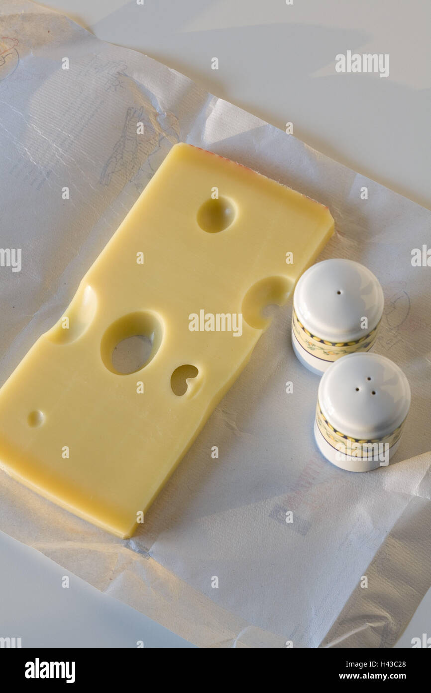 Il pezzo di formaggio, sale-cantina, pepperpot, Foto Stock