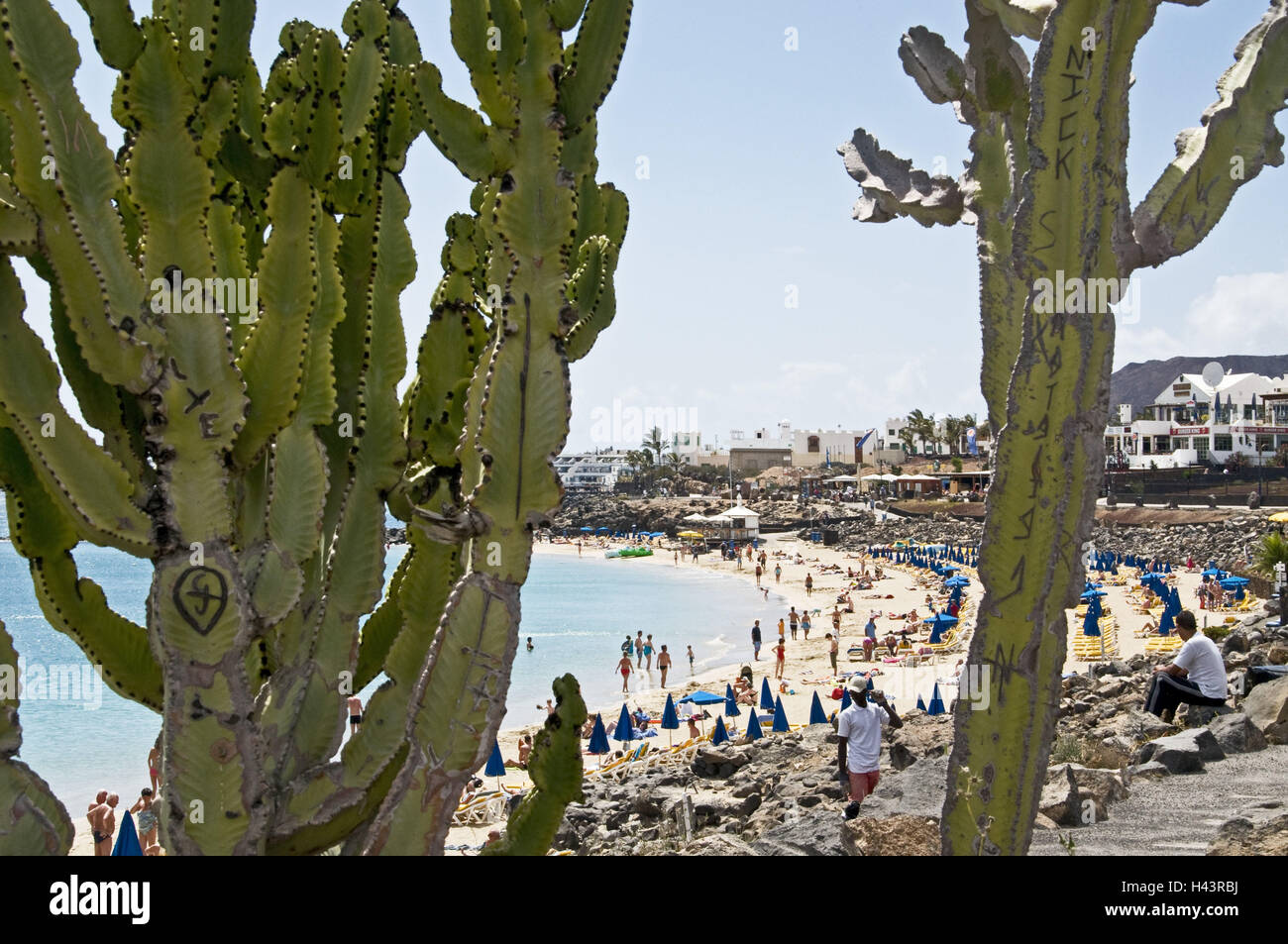 Spagna isole canarie Lanzarote, Playa Blanca, baia di spiaggia, Playa Dorada, turistico, Foto Stock
