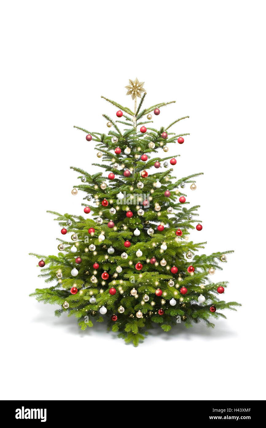 Albero di Natale decorato, copia di spazio, Foto Stock