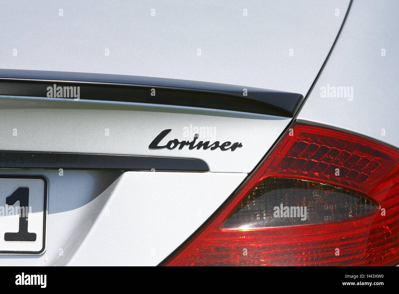 Auto Sportive, Mercedes Lorinser, argento, posteriore, close up, veicolo, auto, corsa, Lorinser, posteriore, Luce posteriore, tuner, Foto Stock