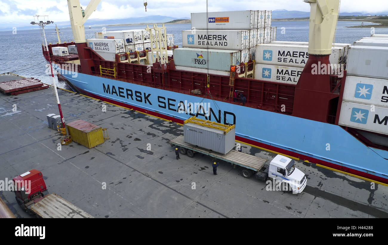 Argentina, Ushuaia, fin del mundo, porto, contenitore di nave, Foto Stock