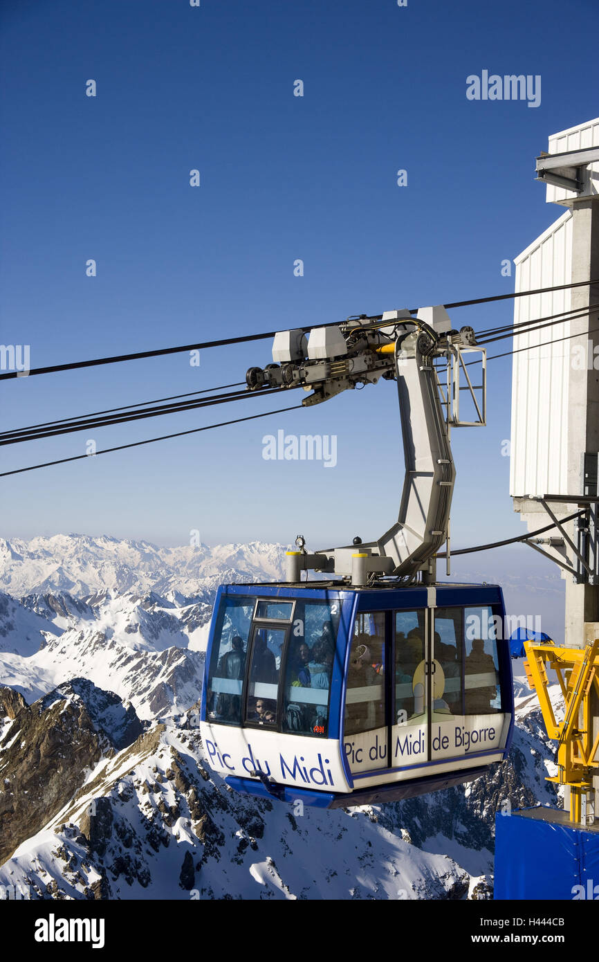 Francia, Pirenei, Pic è Midi, 2877 m, Pic è Midi, Bagneres de Bigorre, funivia, gondola, Foto Stock