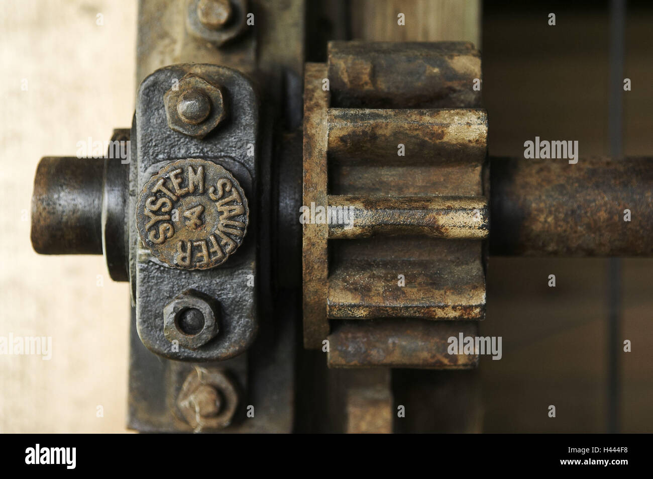 Mill, dettaglio, ruota dentata, avvitamento, i dadi di albero a gomiti, wave, alto, Foto Stock
