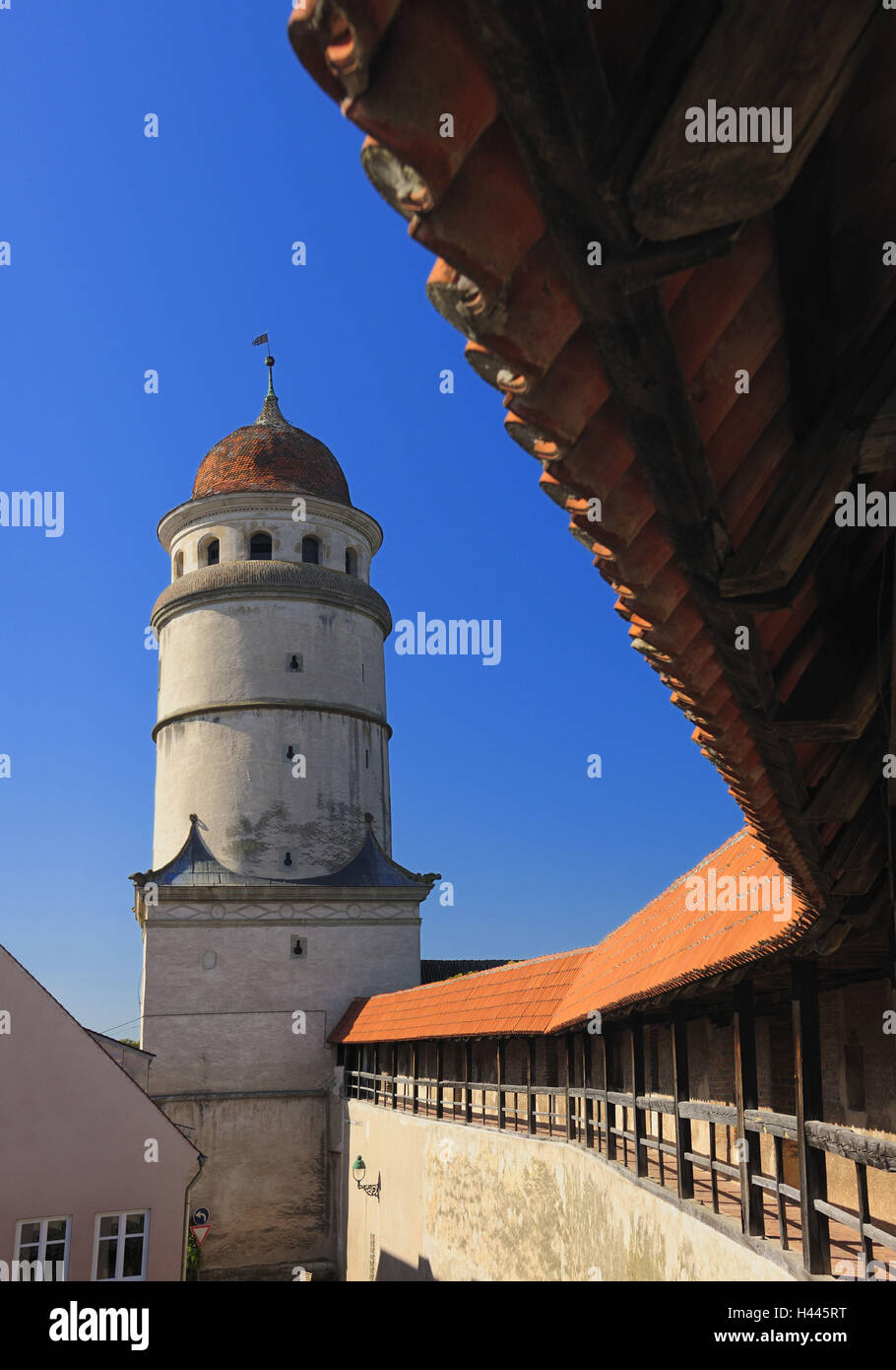 In Germania, in Baviera, Nördlingen, mura, militare a piedi, Löpsinger obiettivo, Foto Stock