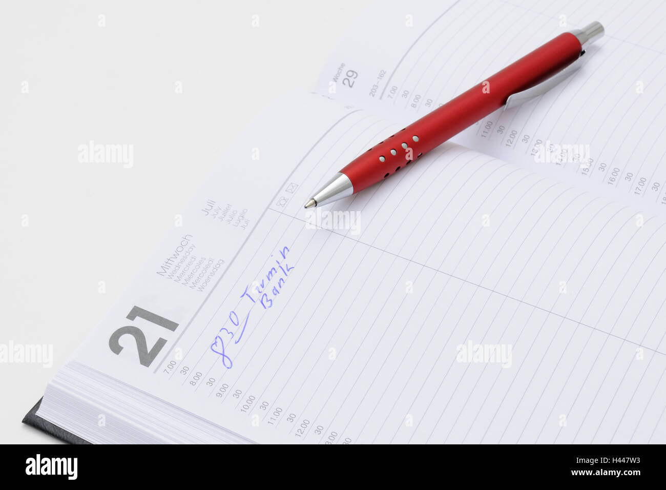 Calendario appuntamenti, penna, voce, Foto Stock