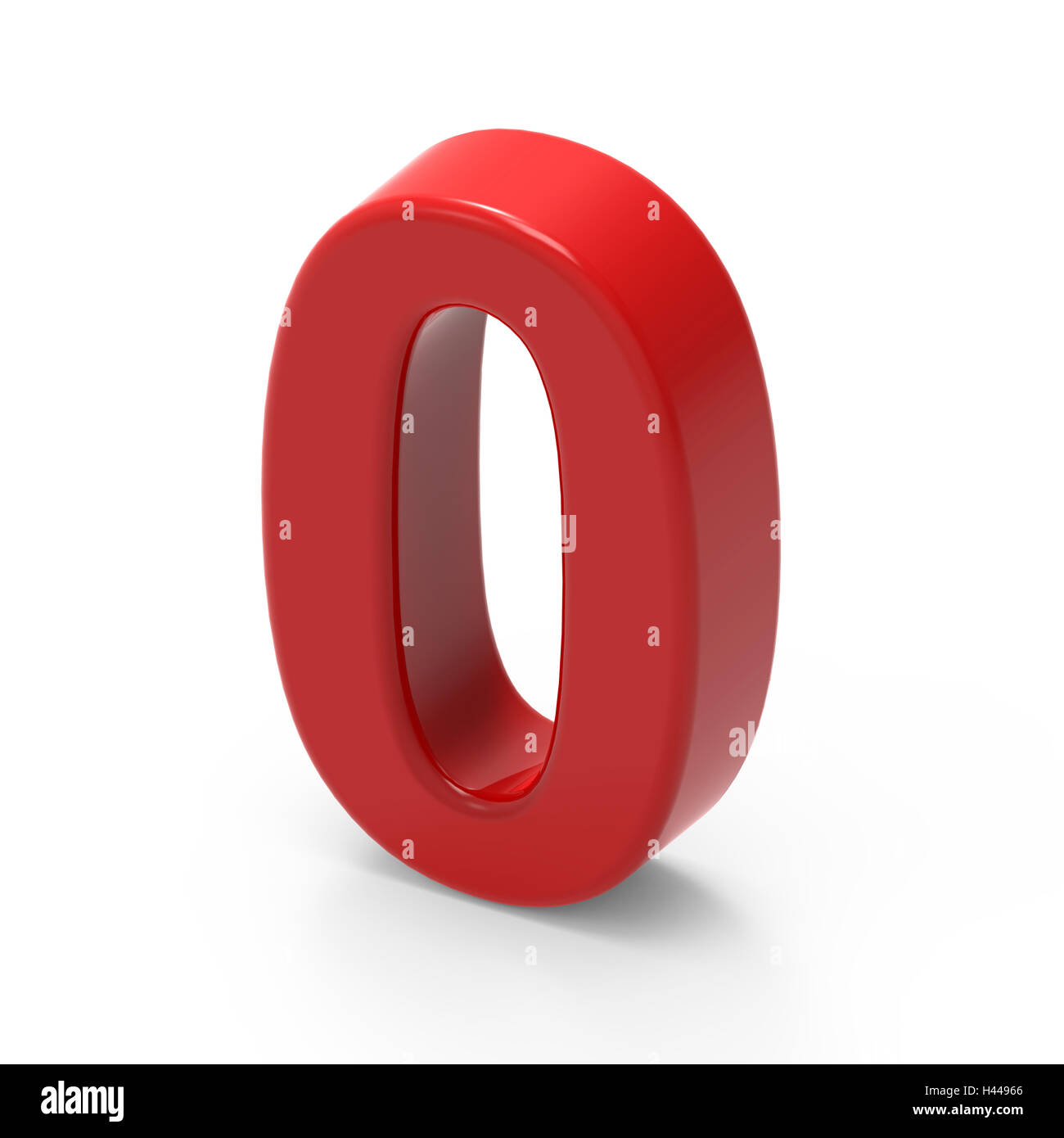 3D rendering buon numero rosso 0 isolato su sfondo bianco, trama liscia numero rosso, vista superiore lato destro Foto Stock