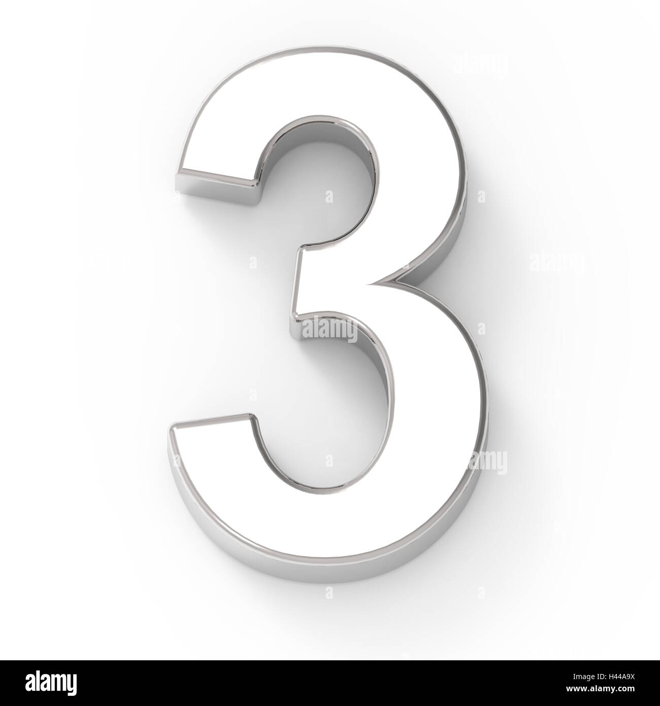 3d argento numero 3, rendering 3D graphic isolato sfondo bianco Foto Stock